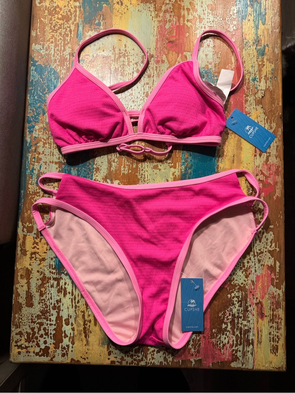 NWT pink fuschia Cupshe bikini set, small top / medium bottom
